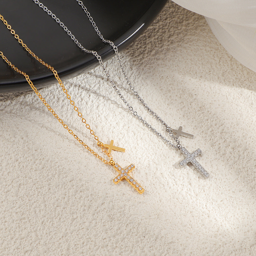 New European And American Light Luxury Cross Diamond Necklace Vera Lux