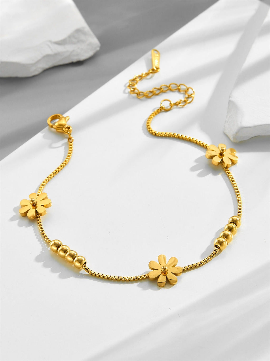 18k gold small daisy bean luck bead bracelet Vera Lux