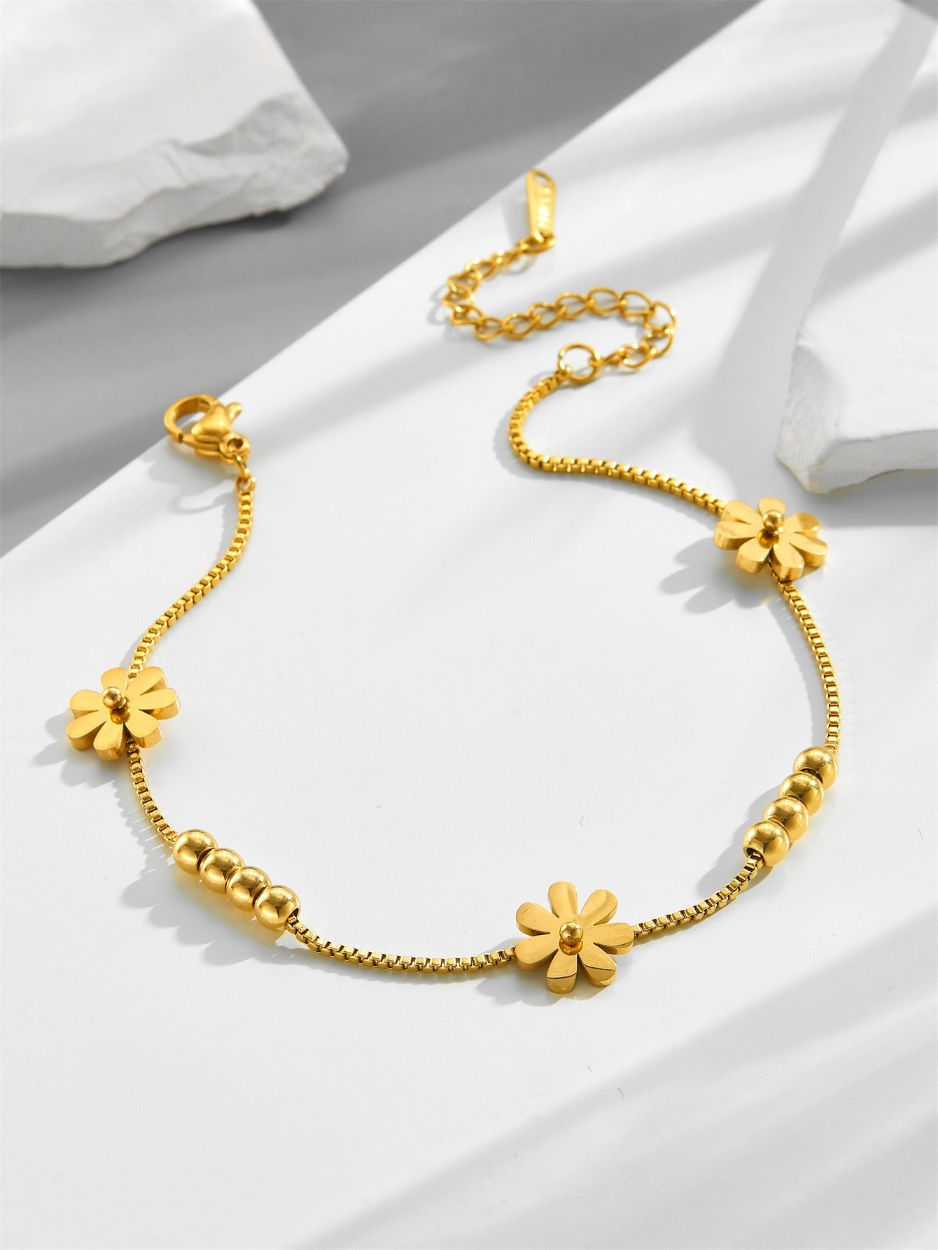 18k gold small daisy bean luck bead bracelet Vera Lux