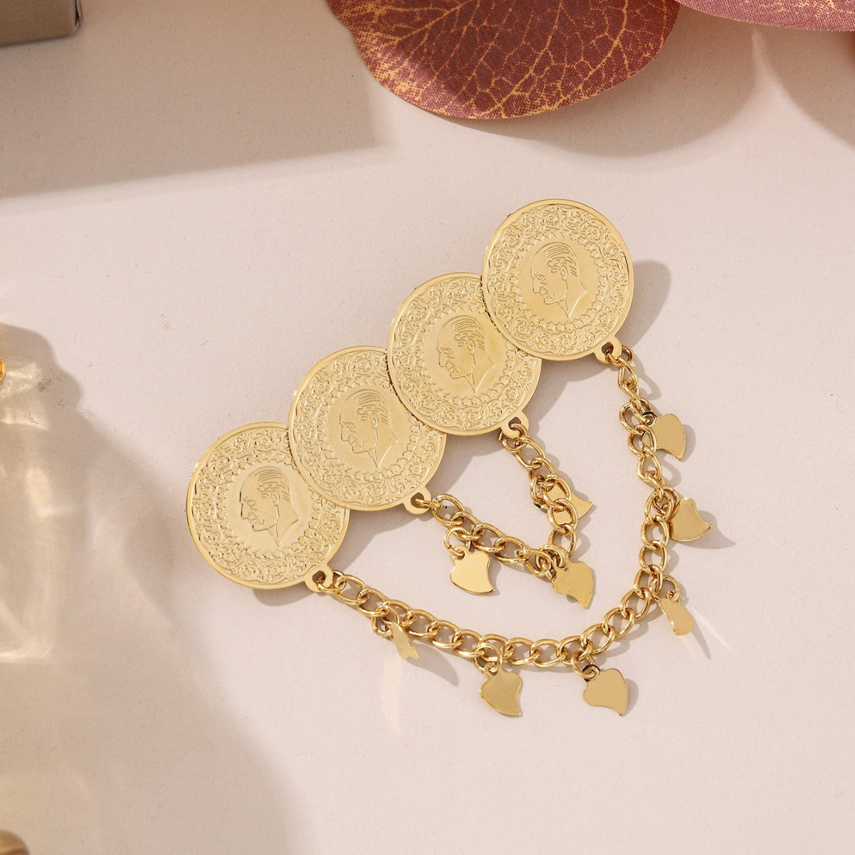 Vintage Coin Tassel Brooch Pin Vera Lux