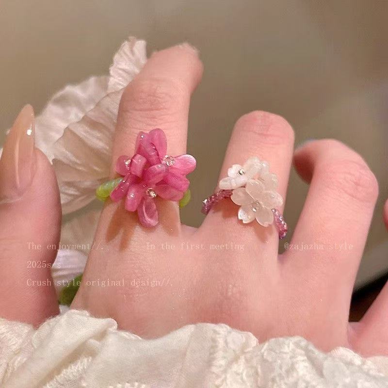 Bohemian Spring Flower Open Ring For Women, Enamel High-End Fashion Index Finger Ring Vera Lux