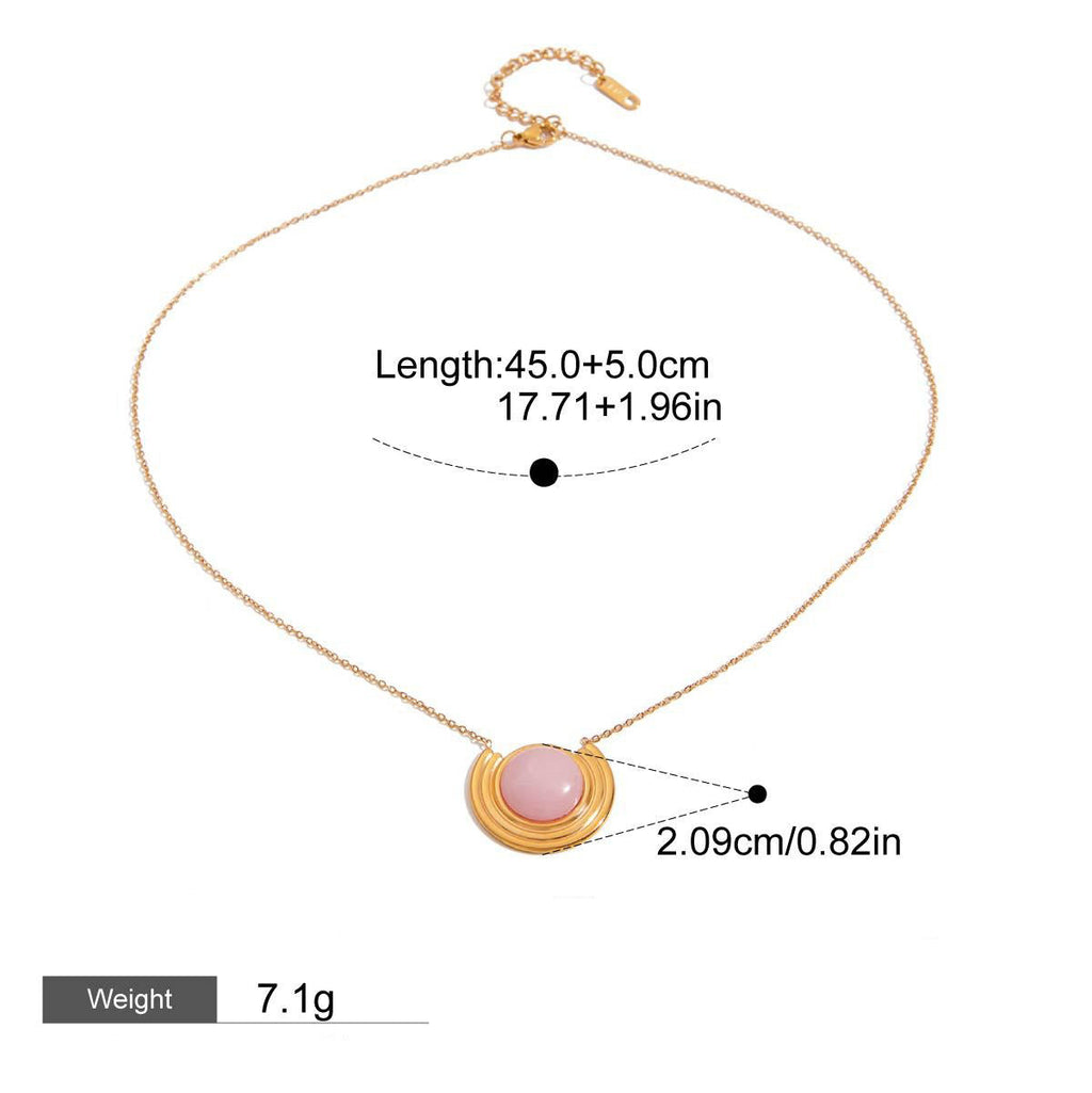 18K gold geometric inlaid gemstone with texture design classic fashion necklace Vera Lux