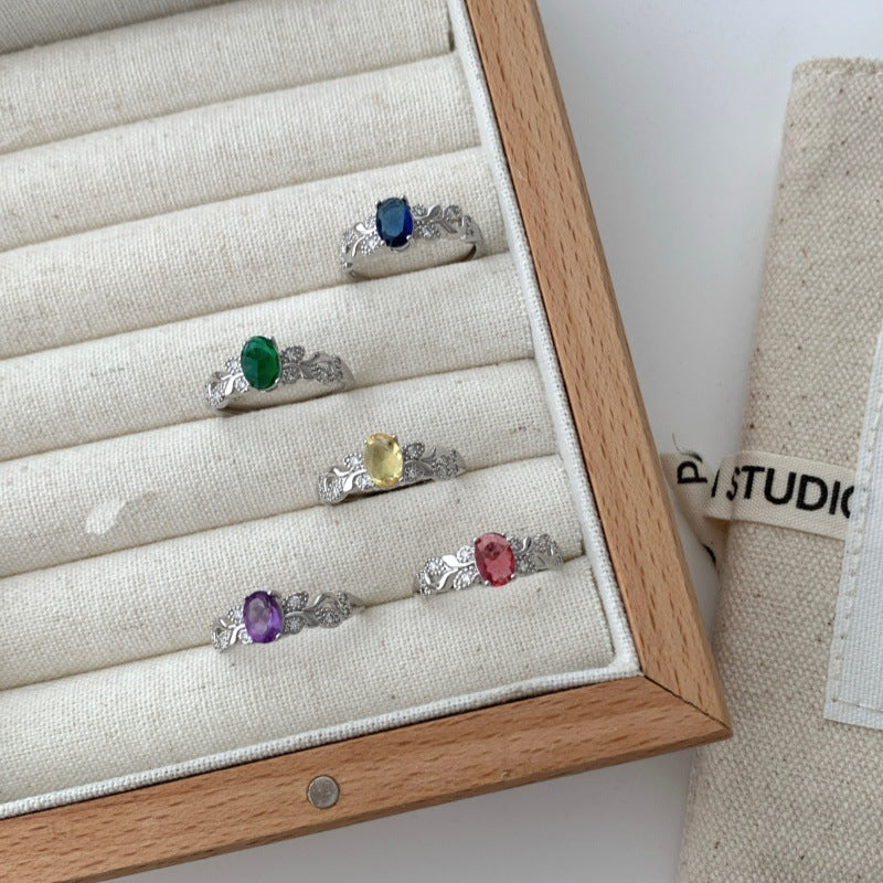 Vintage Vine Oval Gemstone Open Ring For Women, Elegant Luxury Niche Design, Vera Lux