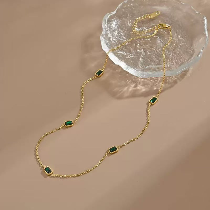 Non-fading Titanium Steel, Trendy And Niche Instagram-style, Light Luxury With A Premium Feel18K Gold Sugar-cube Emerald Set, Exquisitely Crafted And Versatile For Women This Summer Vera Lux