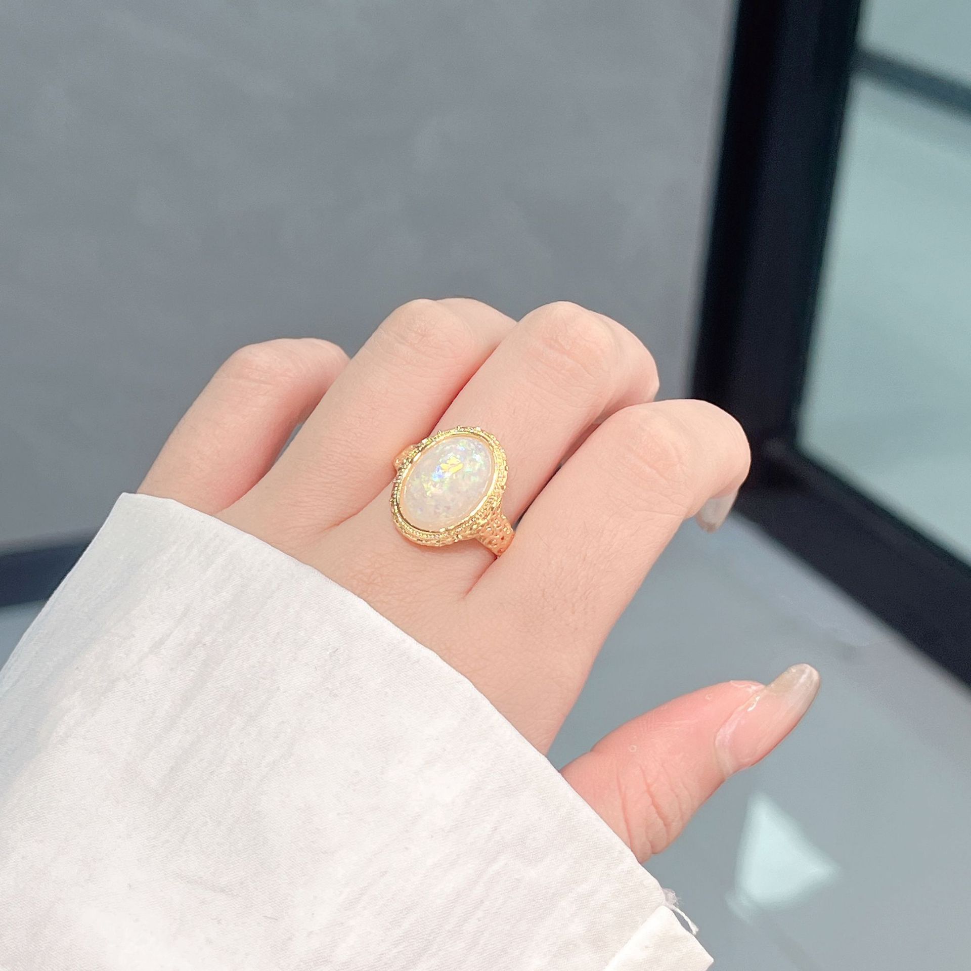 Colorful White Onyx Adjustable Ring For Women Vera Lux
