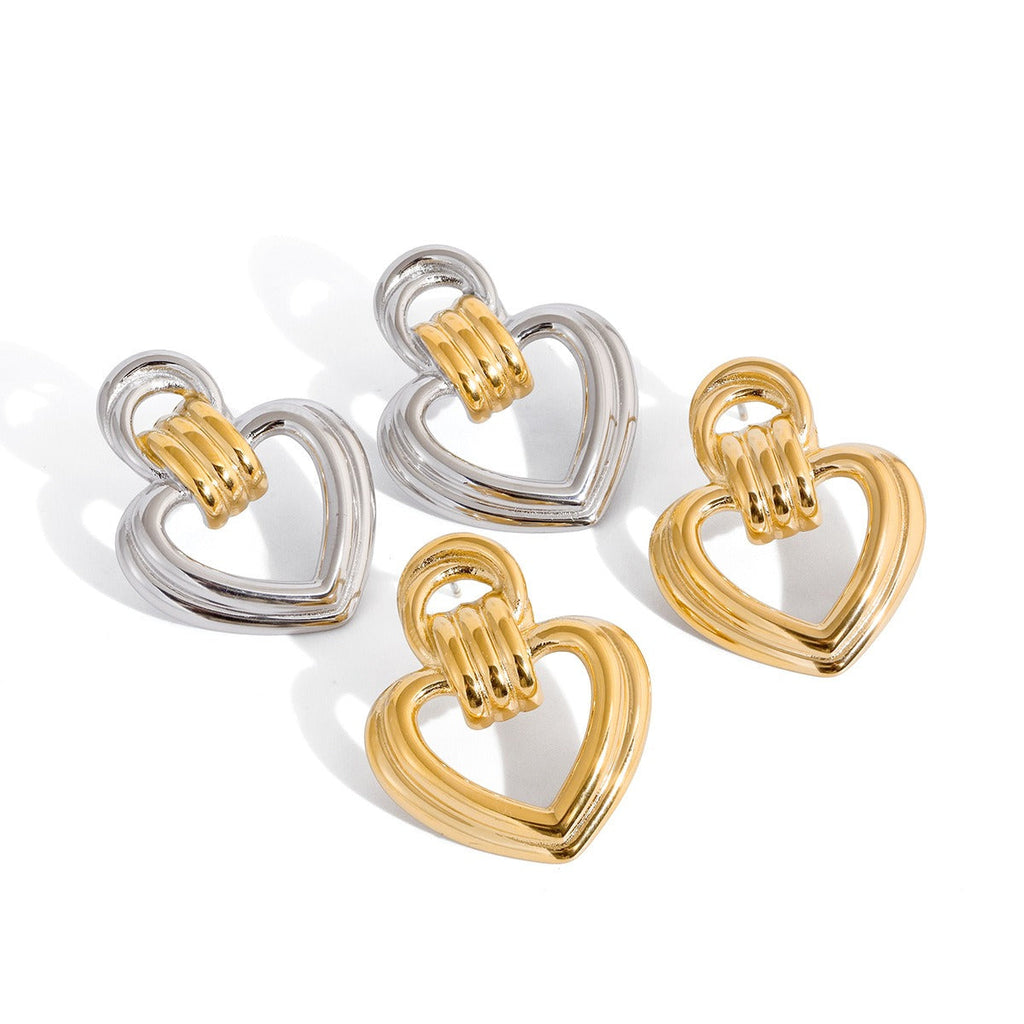 18K gold heart-shaped titanium steel stud earrings Vera Lux