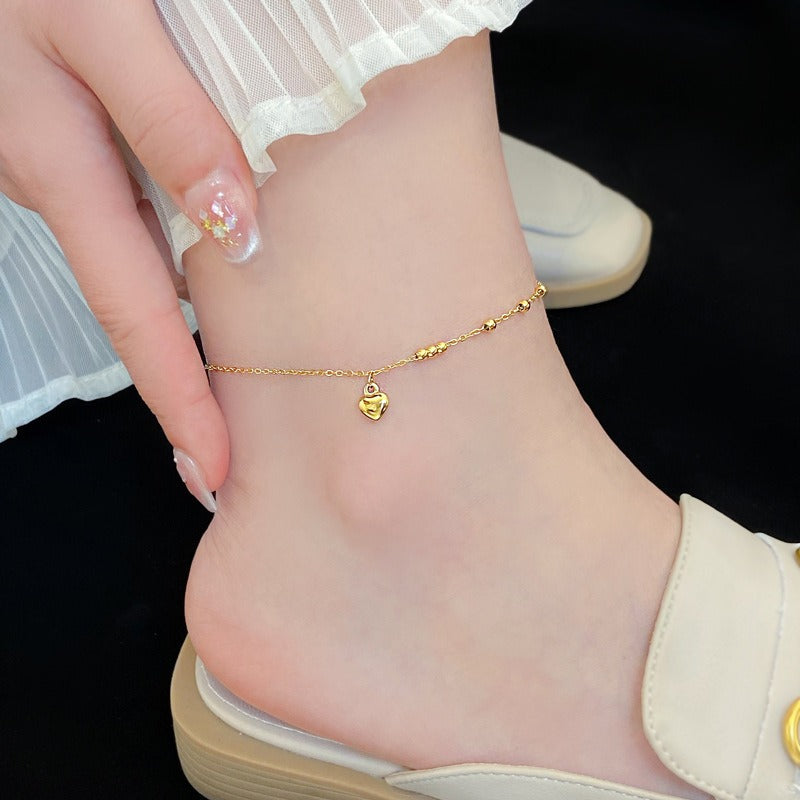 18K Gold Light Luxury Love Heart Titanium Steel Anklet Vera Lux