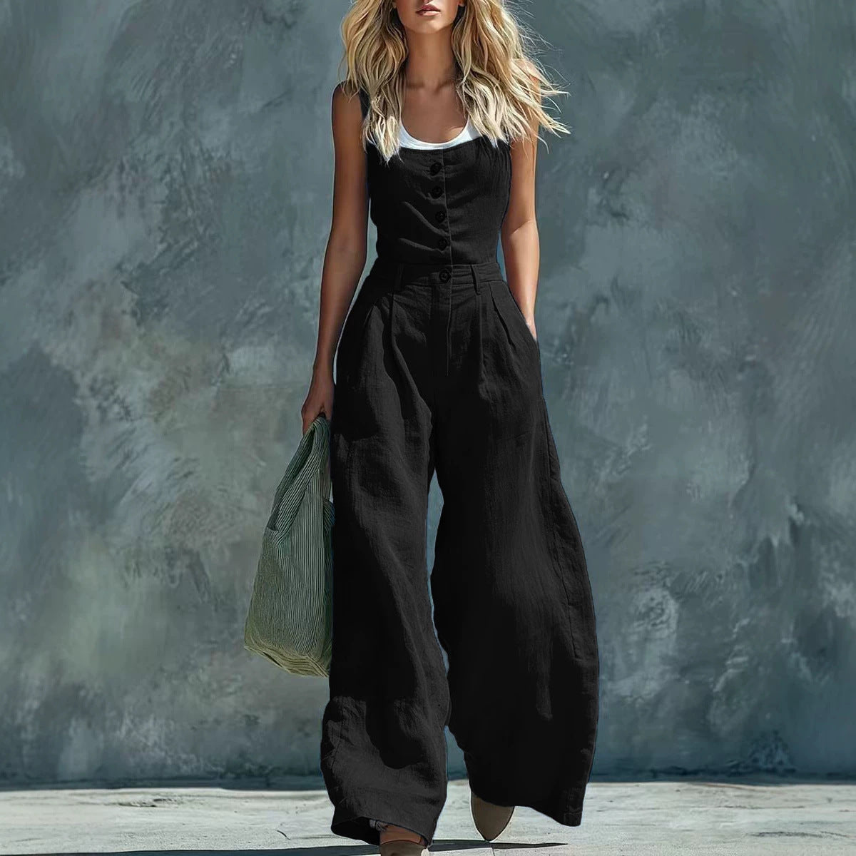 Women's Retro High-Waist Wide-Leg Jumpsuit – Vintage Button Closure Elegant FitiqueFit