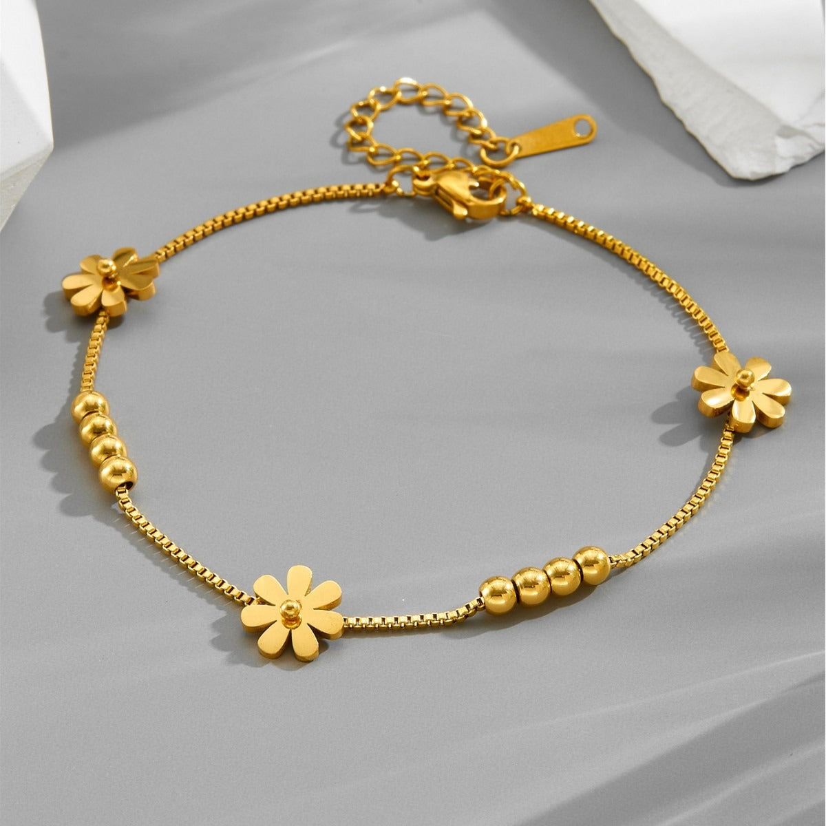 18k gold small daisy bean luck bead bracelet Vera Lux