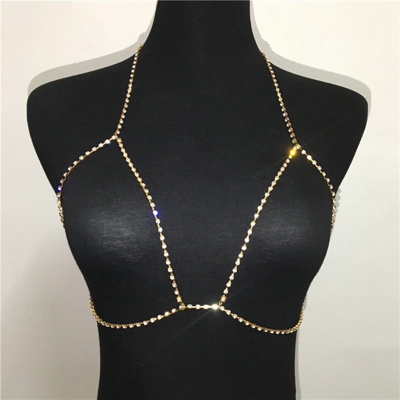 Fashion Rhinestone Halter Necklace, Trendy Crystal Body Chain & Bra Chain, Sexy Nightclub Jewelry Vera Lux