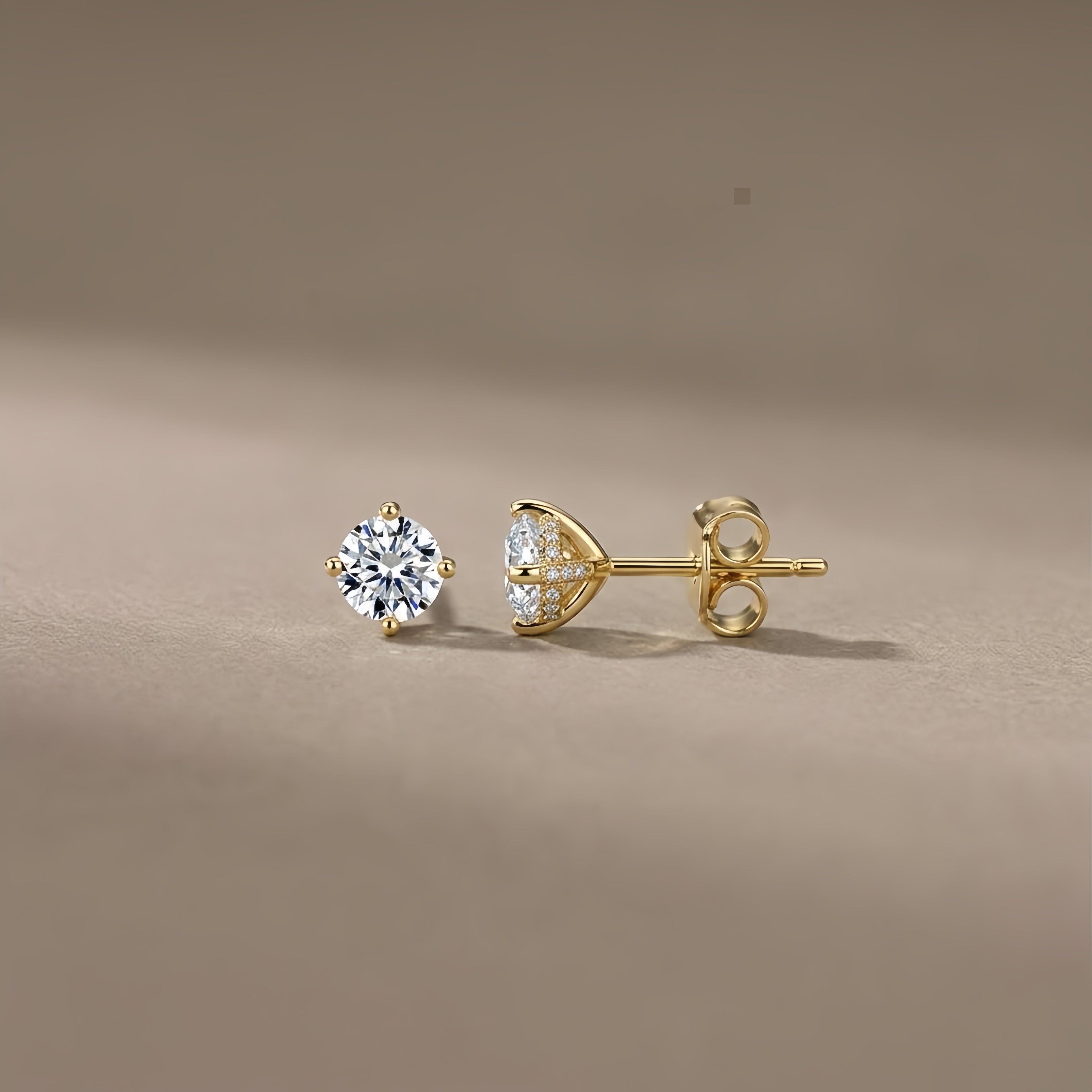 925 Sterling Silver Elegant Gold CZ Stud Earrings: Timeless Sophistication Vera Lux