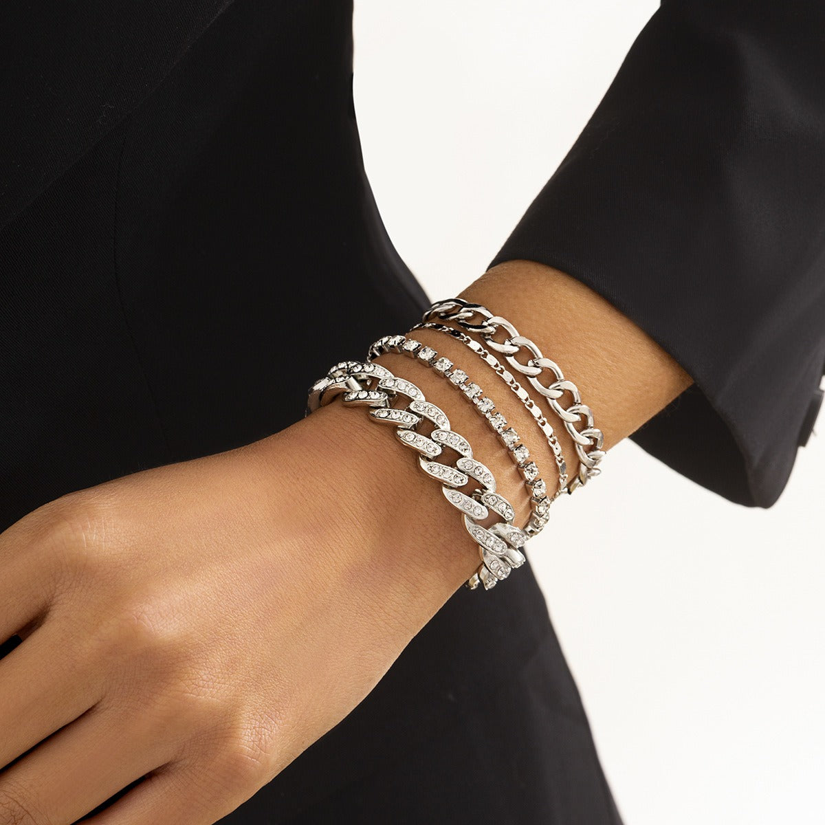 Hip-hop retro diamond-studded Cuban chain bracelet set Vera Lux