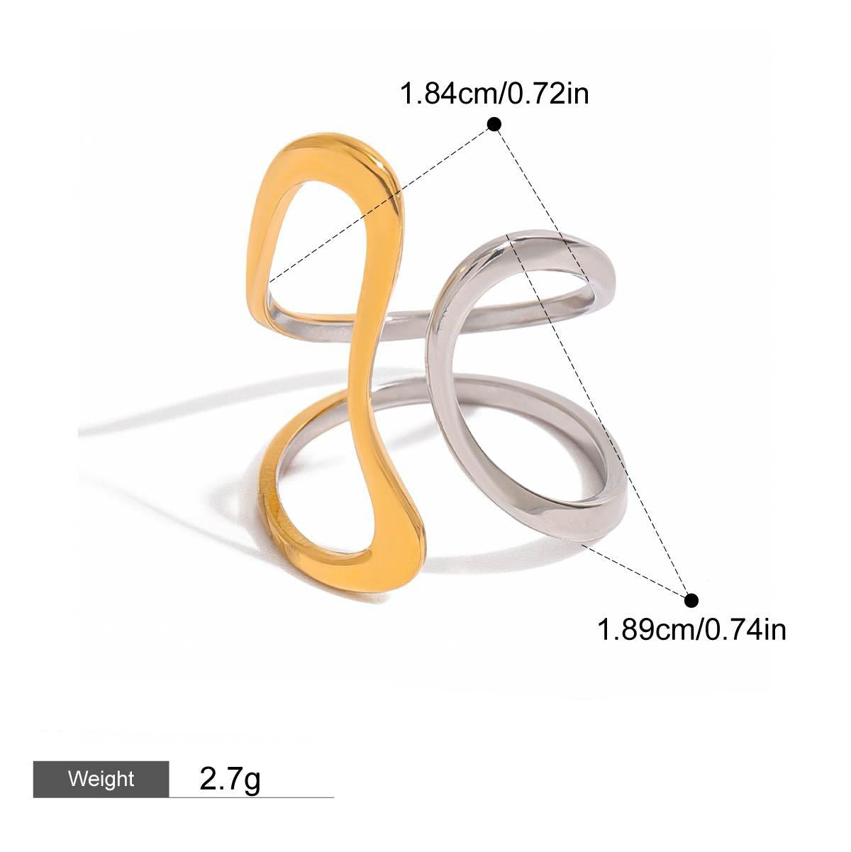 18K gold geometric lines with gold and silver color matching design simple and elegant ring Vera Lux