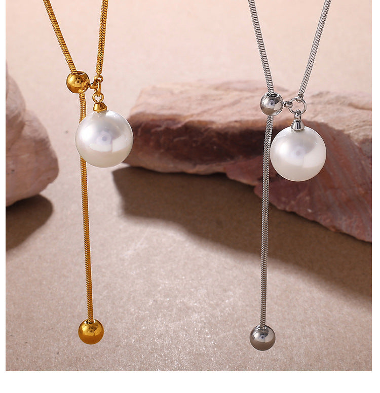 Pearl Snake Bone Chain Adjustable Sweater Chain Women's Luxury High-End Style Fall Winter Versatile Stainless Steel Necklace Vera Lux