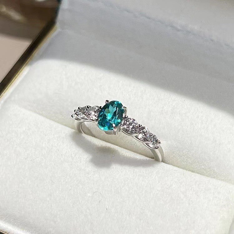Retro Heart Shape Blue Cubic Zirconia Ring, Dainty Pave Band Ring Vera Lux