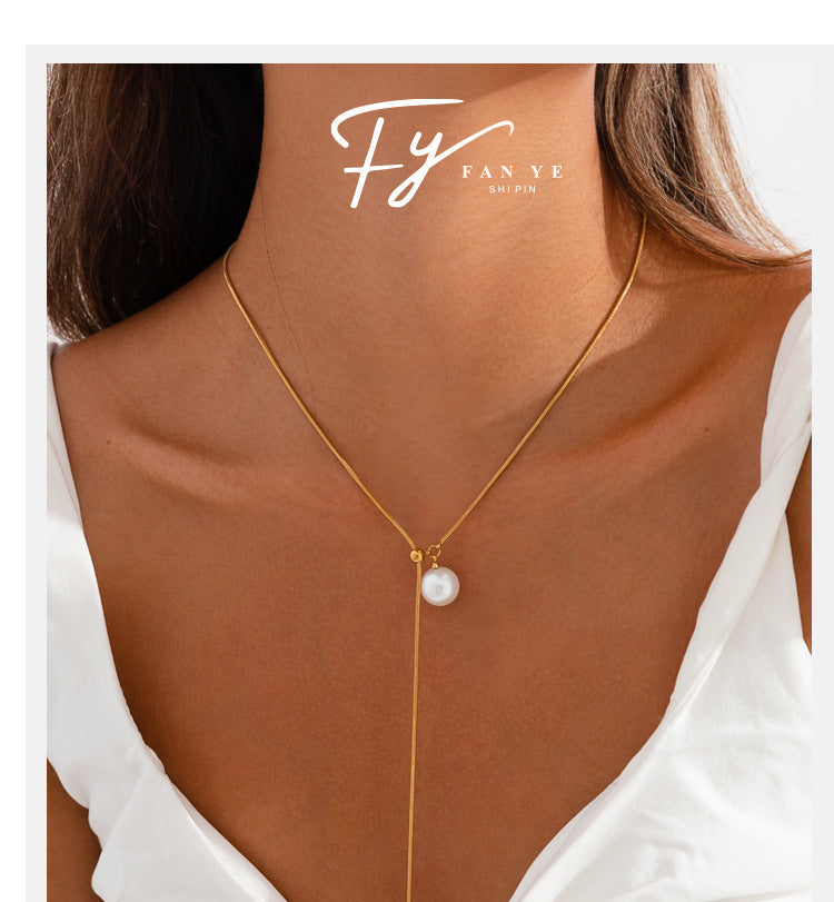 Pearl Snake Bone Chain Adjustable Sweater Chain Women's Luxury High-End Style Fall Winter Versatile Stainless Steel Necklace Vera Lux