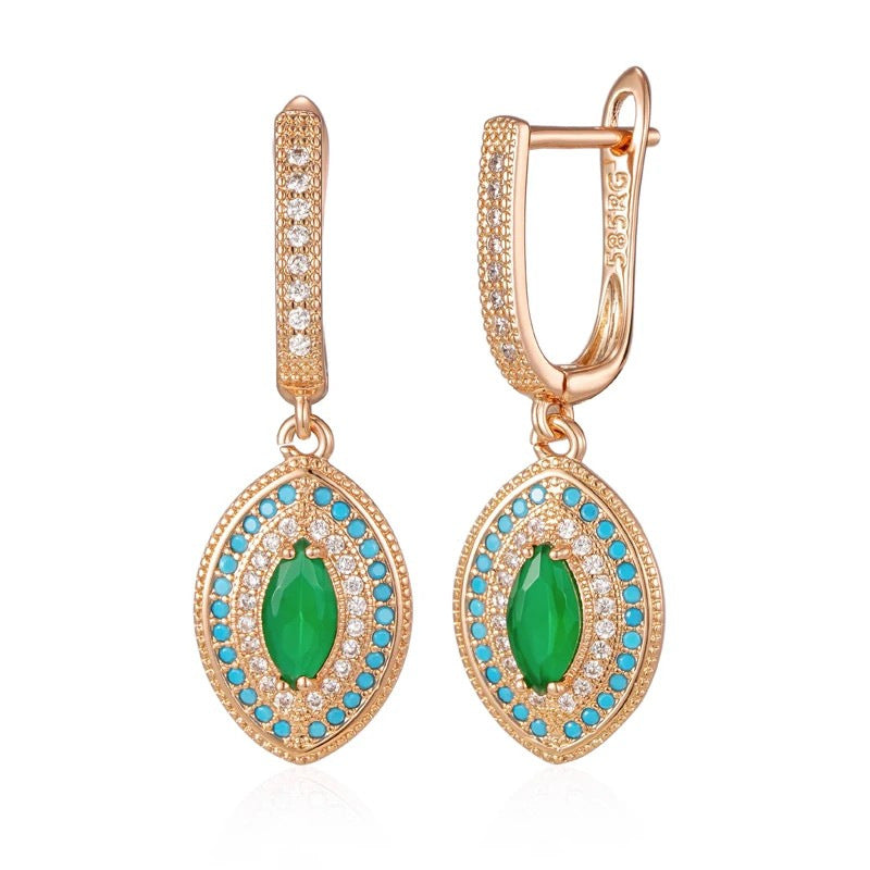 Emerald-Zircon Vintage Earrings And Ring Jewelry Set Vera Lux