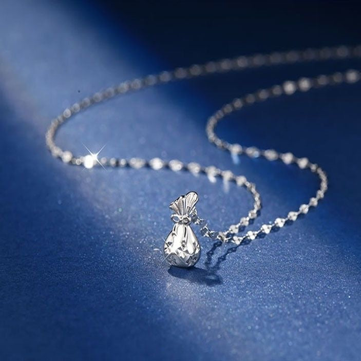 1pcs 999 Sterling Silver Hollow Cutout Lucky Money Bag Necklace, Elegant Delicate Style, Ideal For Birthday Gifts Vera Lux