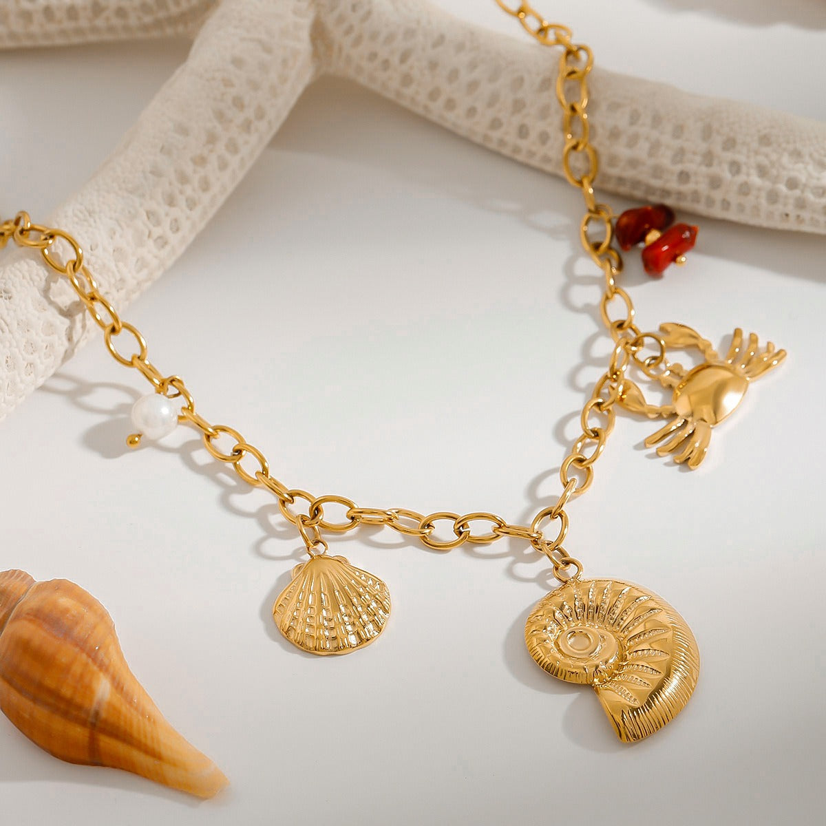 18K Gold Conch Shaped Necklace Vera Lux