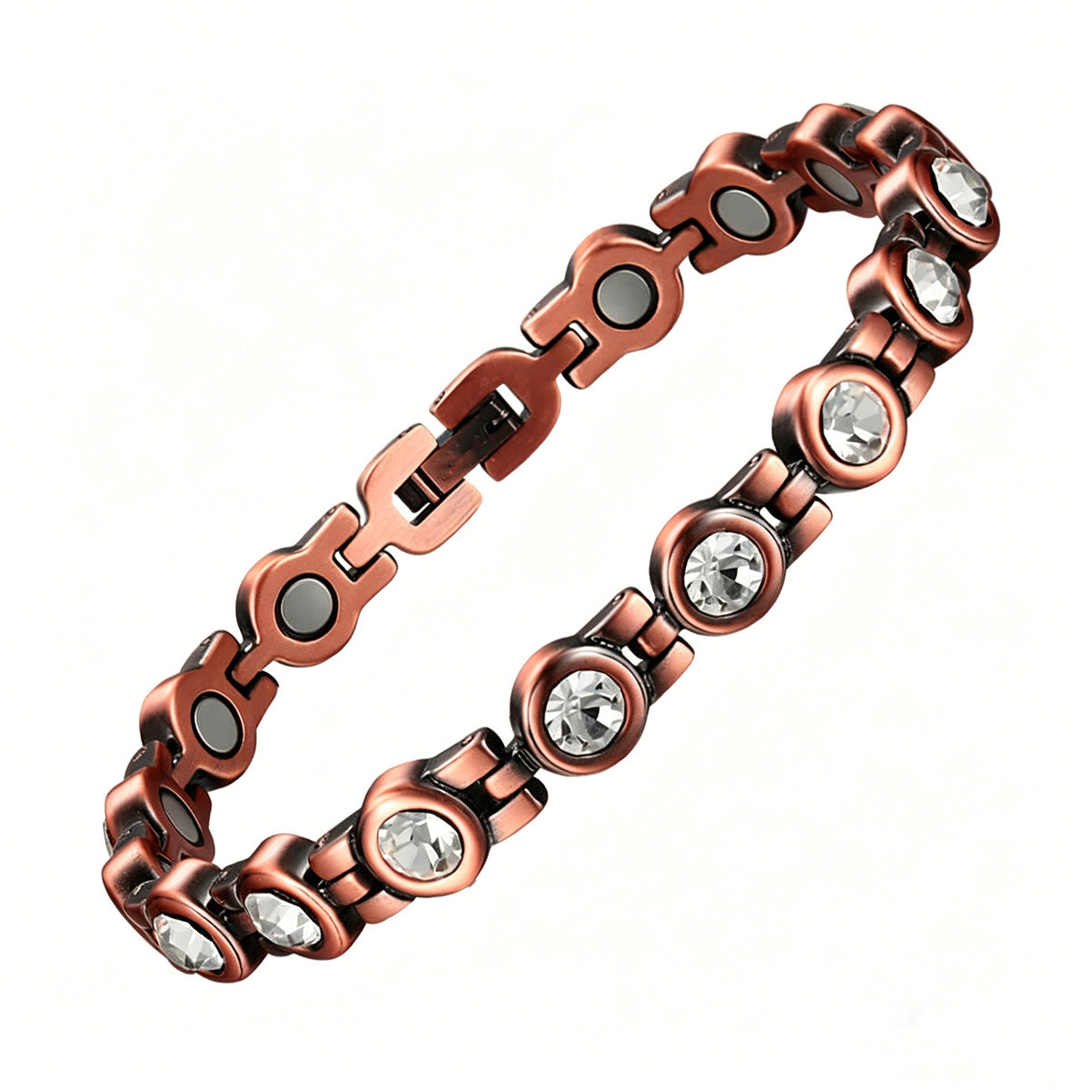Retro Red Copper Magnetic Therapy Bracelet With Transparent Crystals Unisex Vera Lux