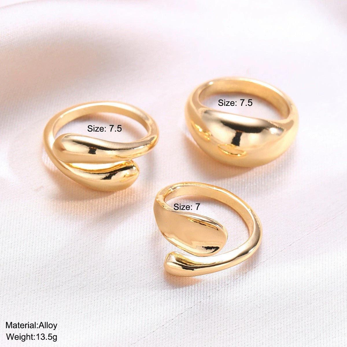 3Pcs Minimalist Metal Smooth Ring Set, Exaggerated Geometric High Grade Finger Rings Vera Lux