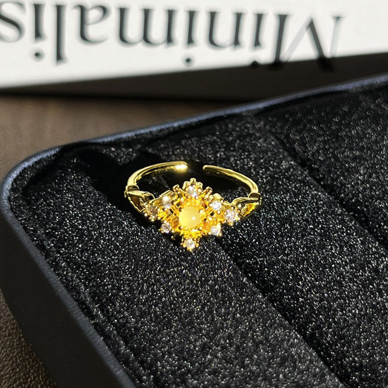 Trendy Niche Designed Geometric Micro Inlaid Open Ring For Ladies, Vintage Minimal Cold Wind Style Unique Adjustable Band Ring For Daily And Party Outfits Vera Lux