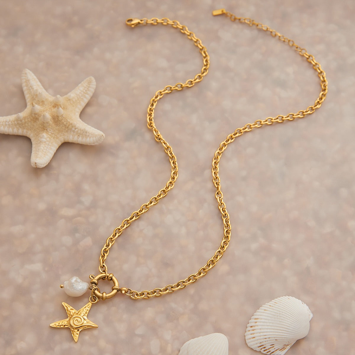 18K gold starfish with pearl design exquisite and noble necklace Vera Lux