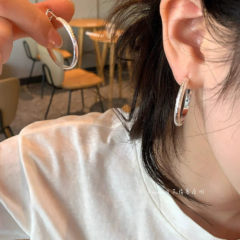 Sparkling Textured Silver Hoop Earrings For Women, Dainty Polished Hammered Large Hoop Earrings, Minimalist Elegant Daily Wear Jewelry Gift Vera Lux
