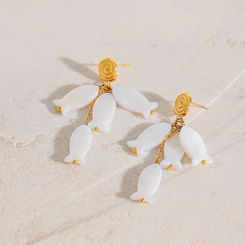 18K gold thread with fish-shaped tassel design exquisite and noble earrings Vera Lux