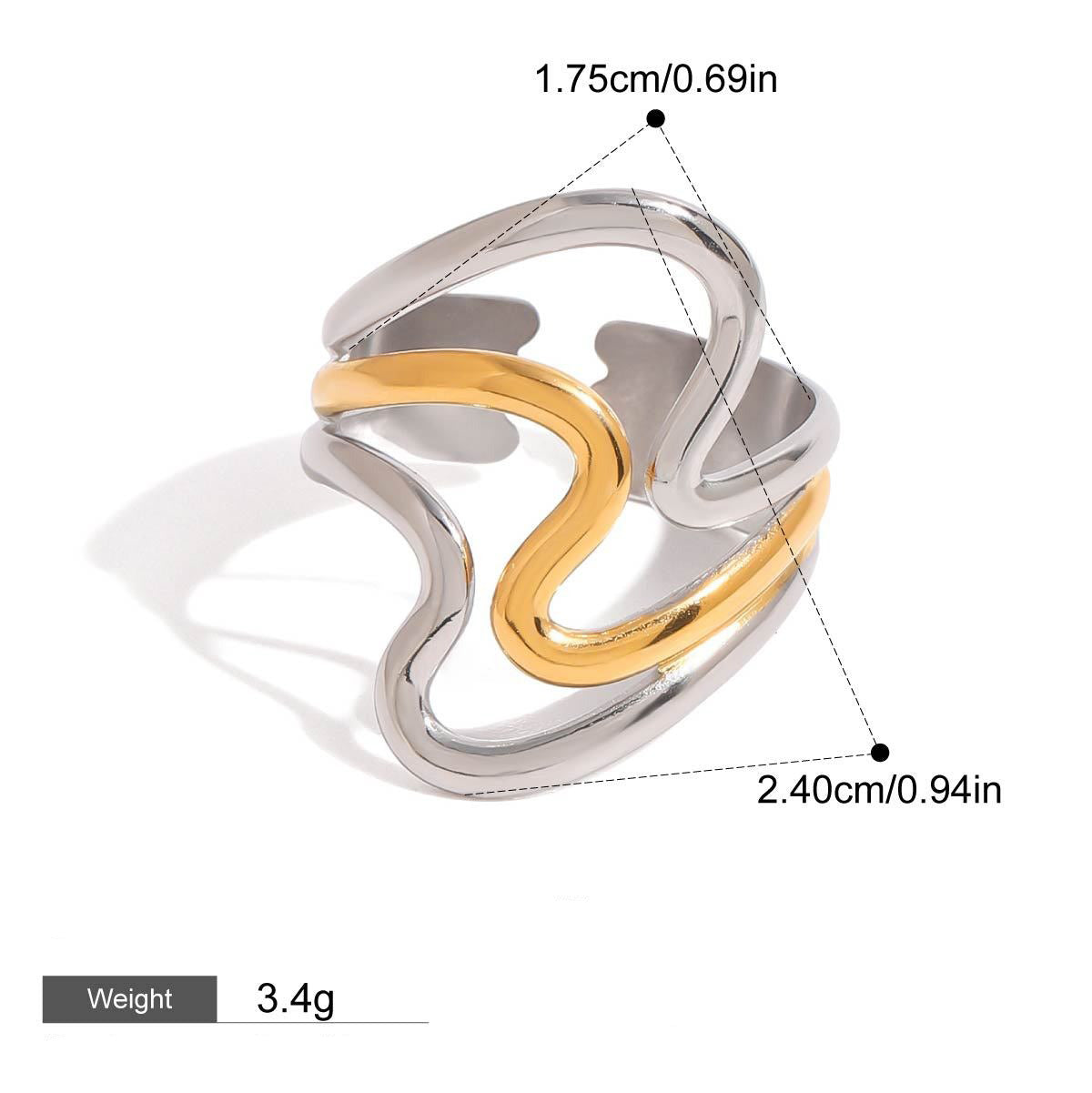 18K gold geometric lines with gold and silver color matching design simple and elegant ring Vera Lux