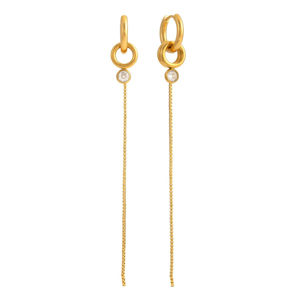 18K gold lightweight luxury tassel earrings with cubic zirconia. Vera Lux