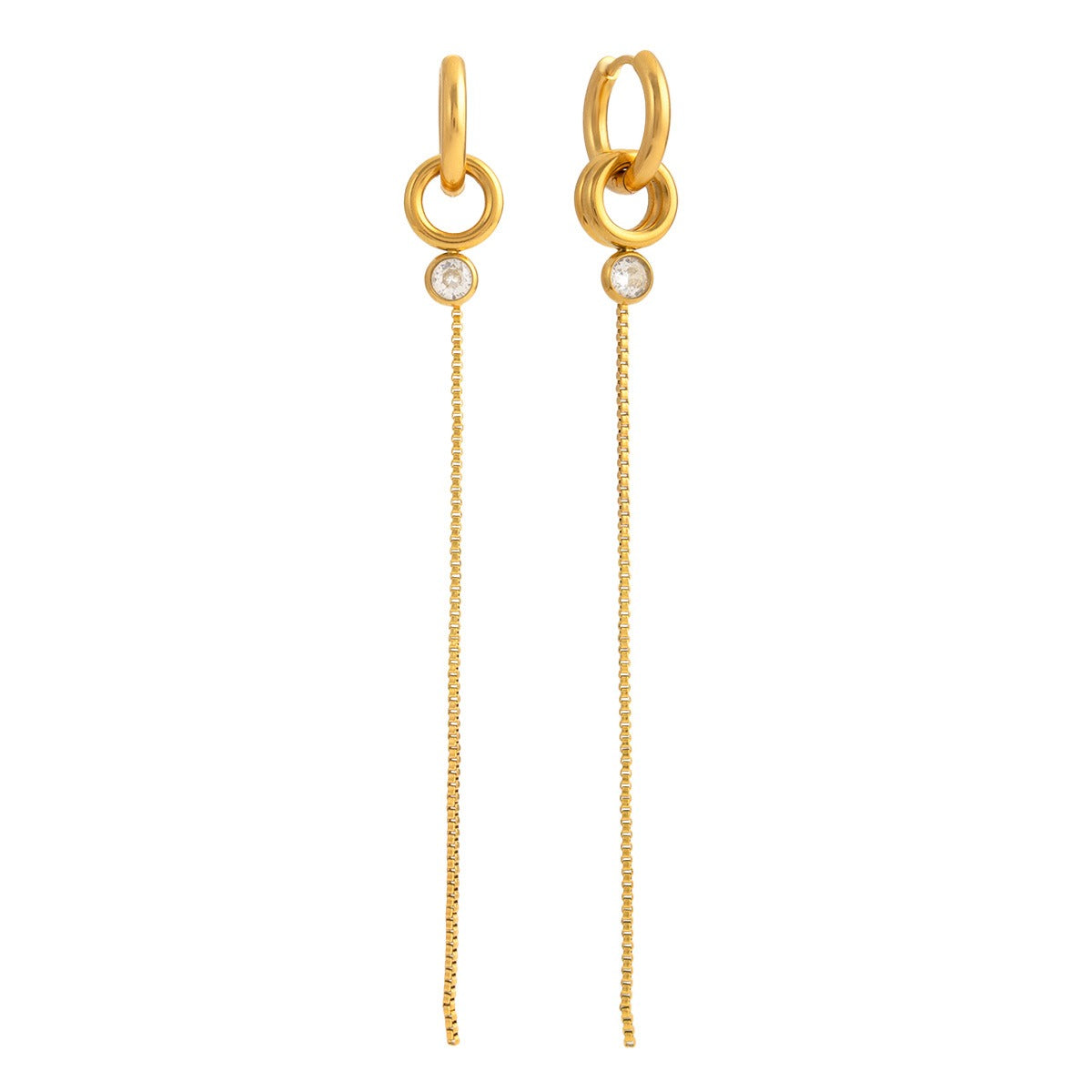 18K gold lightweight luxury tassel earrings with cubic zirconia. Vera Lux