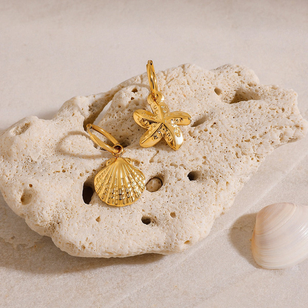 18K gold shells with starfish-shaped design exquisite trendy earrings Vera Lux