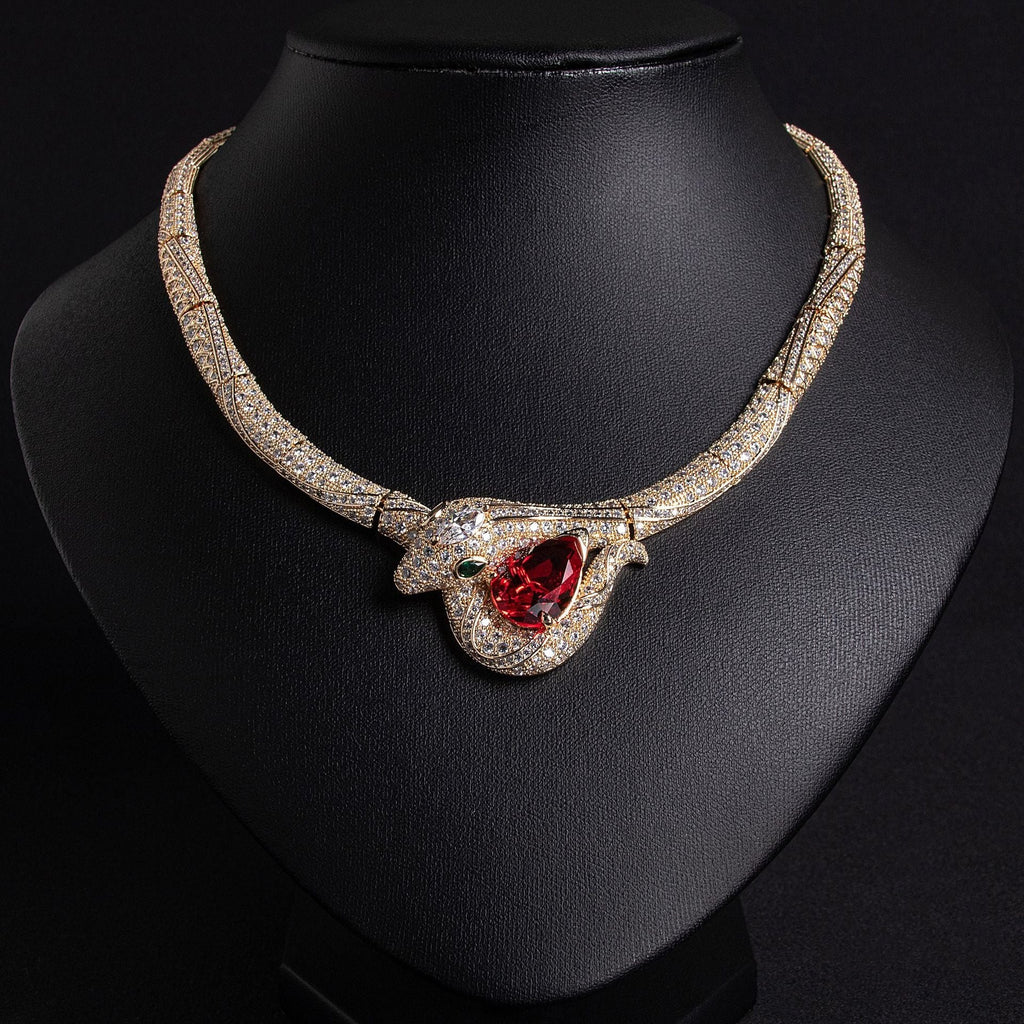 18K Gold "Petite Luxury" Snake-and-Bamboo-Knot Zircon Necklace Vera Lux