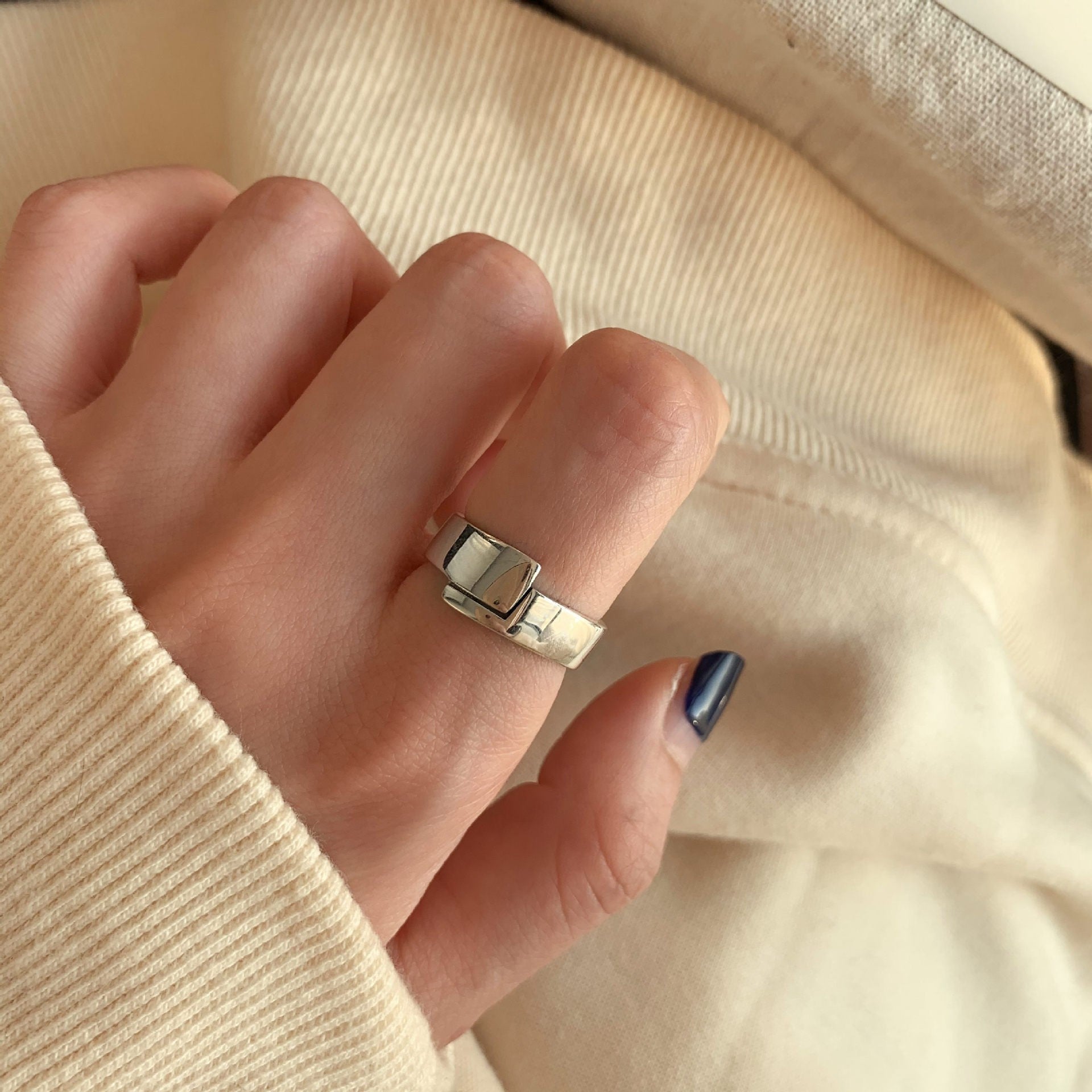 925 Sterling Silver Minimalist Rings For Women, Korean Style Niche Design, Non-Tarnish Vintage Heavy Duty Finger Rings Jewelry Vera Lux