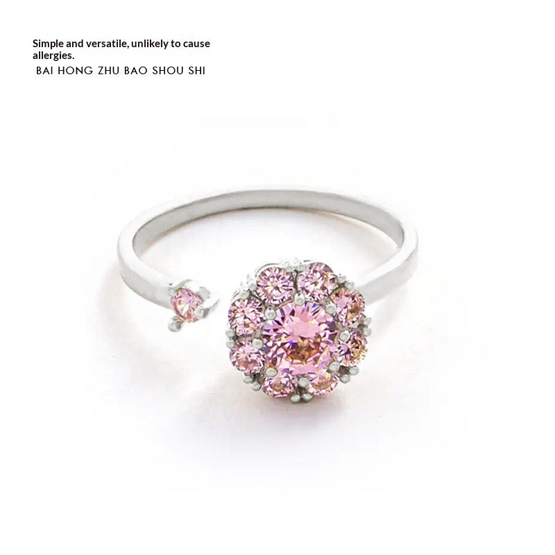 Womens Fashionable Rotatable Simple Elegant All-Match Ring With Flower Design Vera Lux