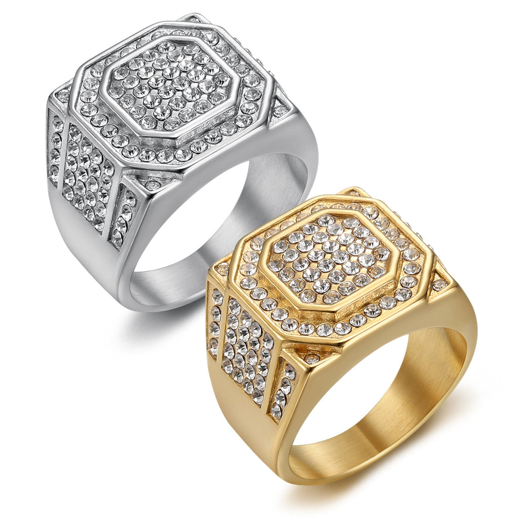 Titanium Steel Gold-Plated Full-Crystal Mens Ring Vera Lux