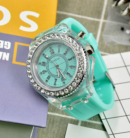 LED Luminous Watches Geneva Women Quartz Watch Women Ladies Silicone Bracelet Watches Vera Lux