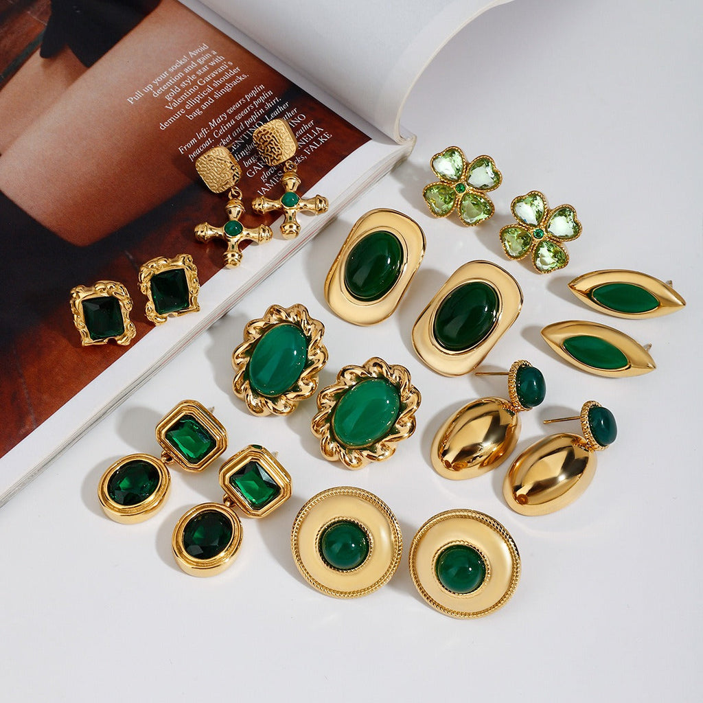 18K gold geometric/flower-shaped inlaid gemstone design light luxury noble earrings Vera Lux