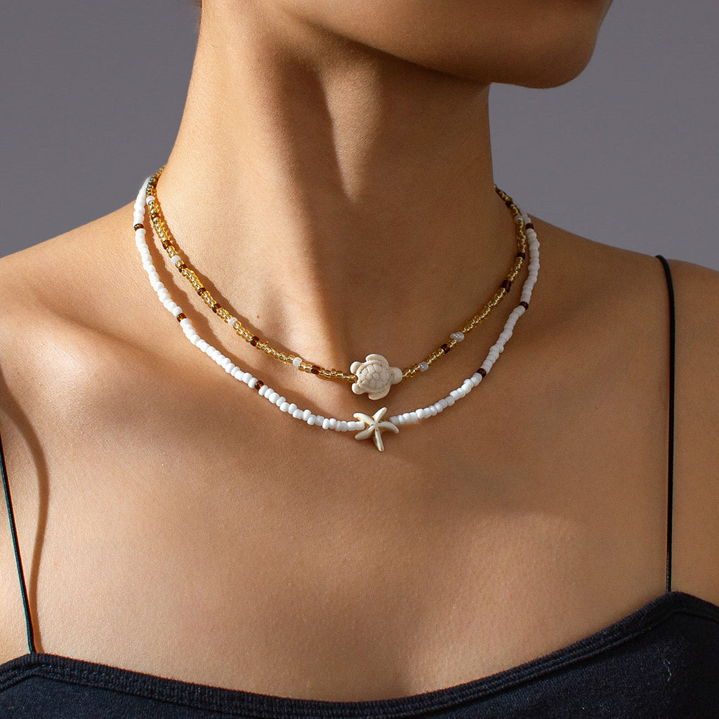 Cross-border Fashion Ocean-Style Turquoise Starfish Turtle Seed Bead Necklace Vera Lux
