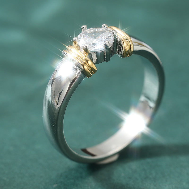 Minimalist Two-tone Inlaid Round Zircon Fashion Ring For Women Vera Lux