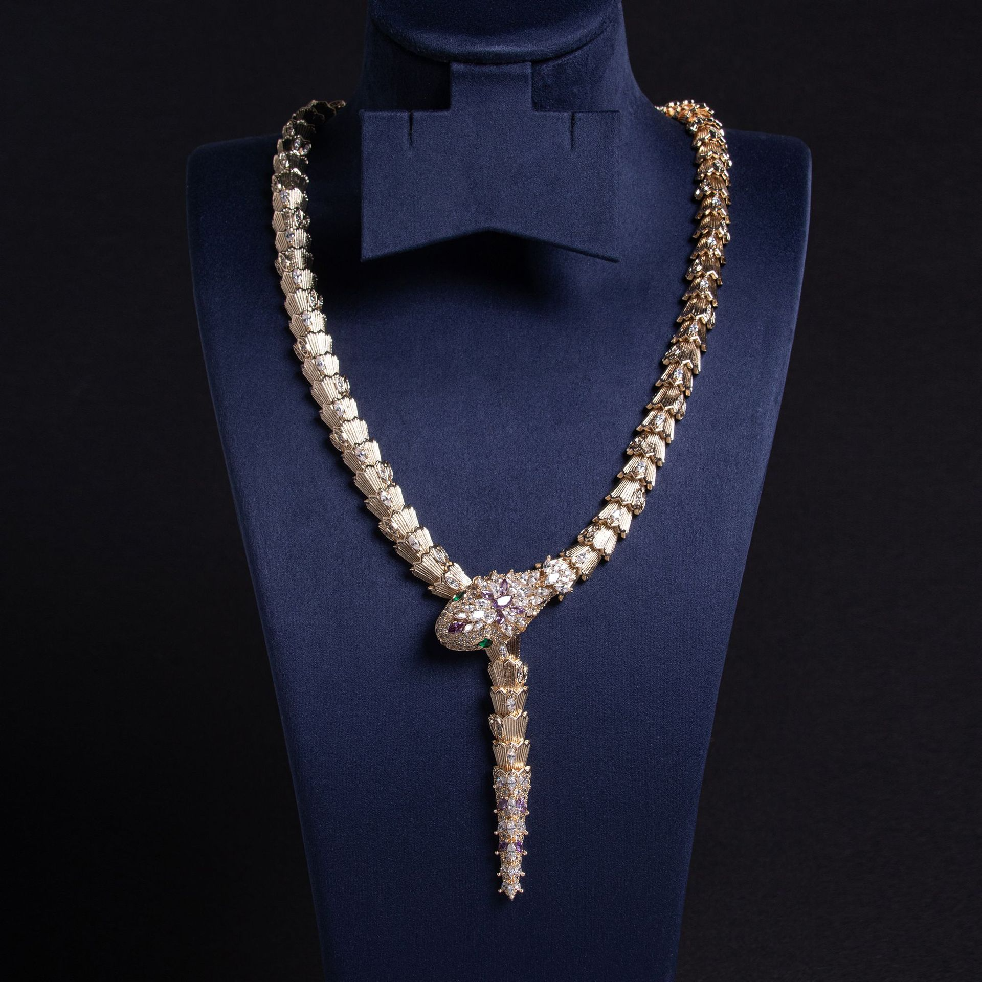 18K Solid Gold Micro-Pavé Diamond Snake Necklace Vera Lux