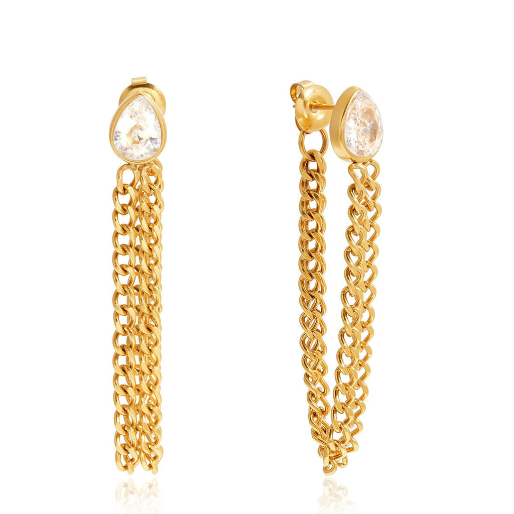 Chain tassel titanium steel zircon earrings Vera Lux