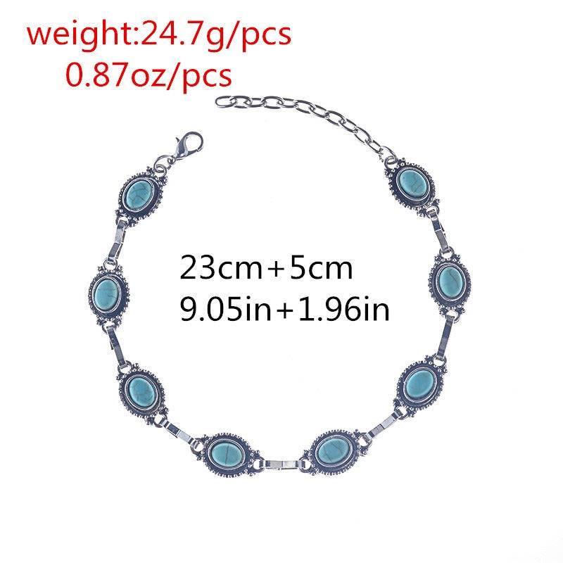 Retro ethnic style metal alloy turquoise anklet Vera Lux