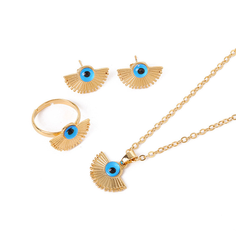 Evil Eye Fan Pendant Necklace Jewelry Set Vera Lux