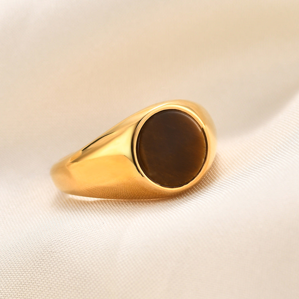 Stainless Steel Ring With Cats-eye Gemstone Vera Lux
