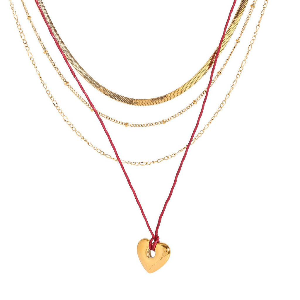 18K gold heart with multi-layer chain design trendy personality necklace Vera Lux