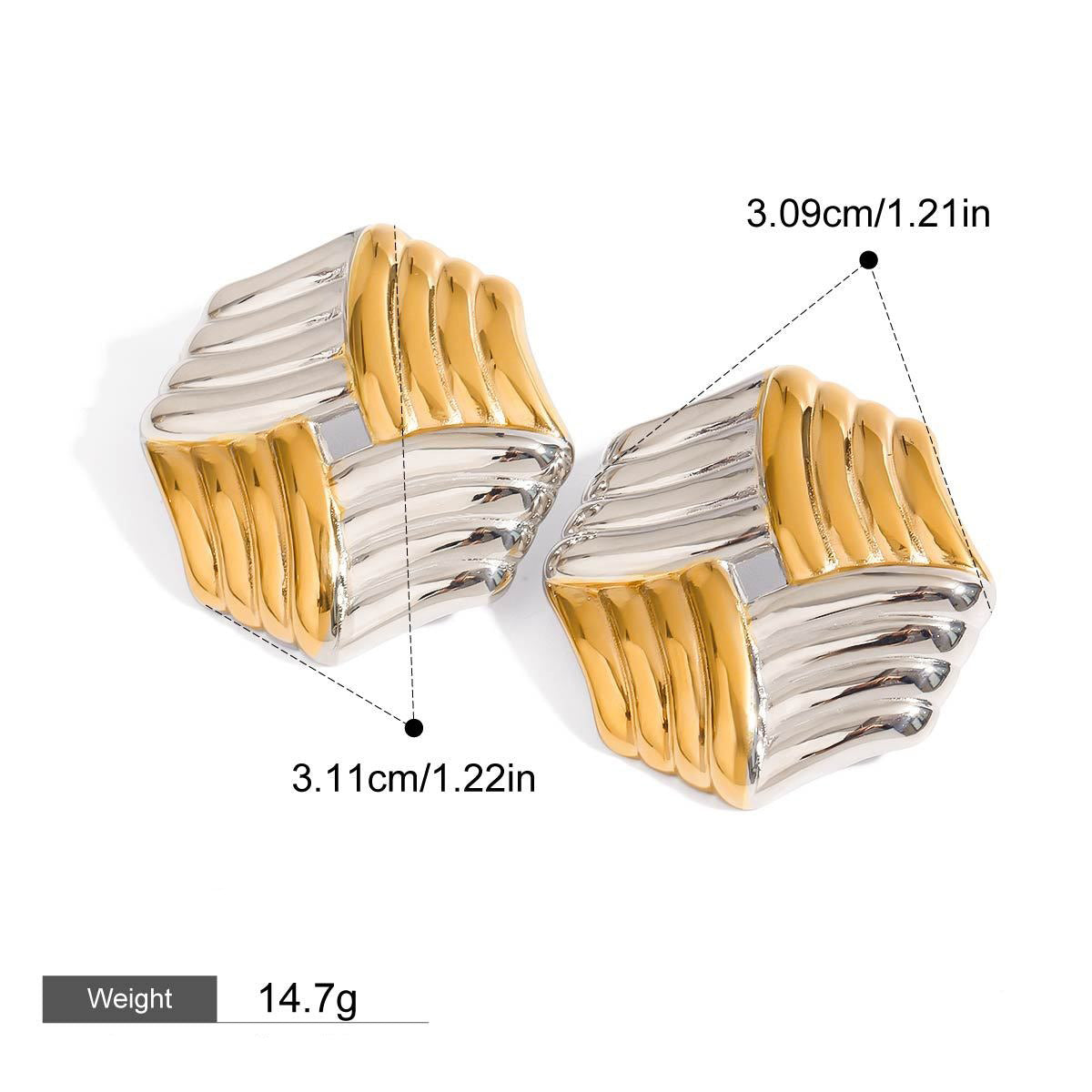18K gold octagonal earrings with stripes design Vera Lux