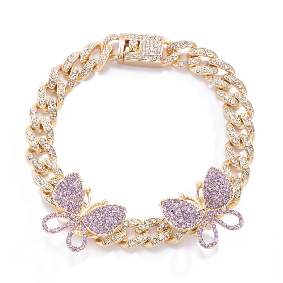Hip-hop punk full diamond Cuban chain diamond large butterfly anklet Vera Lux