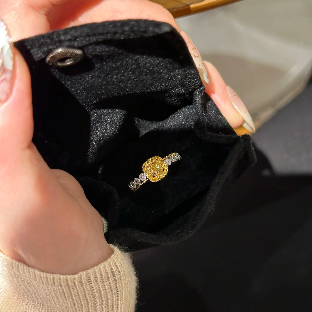 Light Luxury Yellow Diamond Sugar Cube & Pineapple Ring, Niche Design, High-End Exquisite Fashion Gemstone Ring For Women Vera Lux